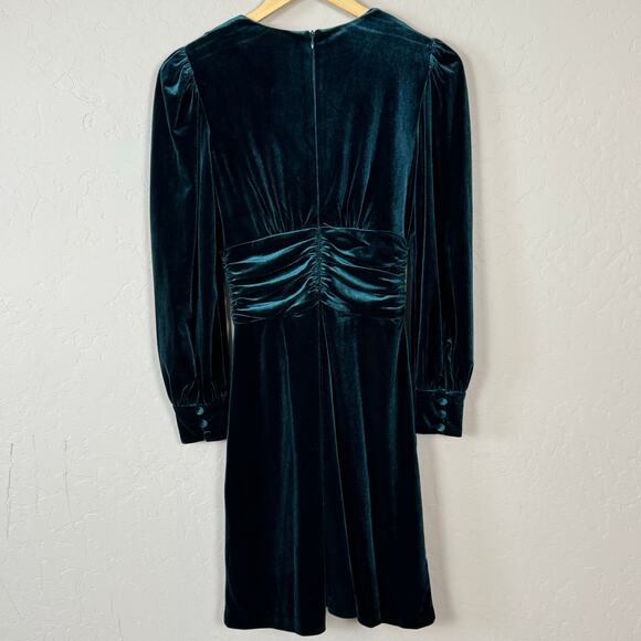 Vince Camuto Size 0 Twist Front Long Sleeve Velvet Dress Jewel Green Wicked - Picture 3 of 14